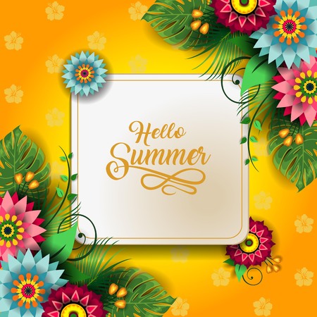 Happy Summer Label With Flowers-Editable The Writing can be Removed-With Space to Insert Your own Text-transparency blending effects and gradient mesh-EPS 10のイラスト素材