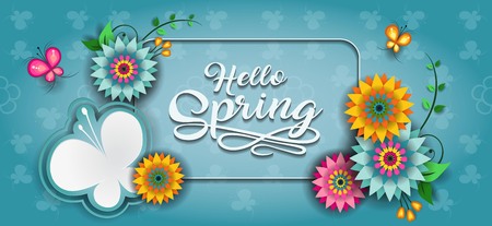 Happy Spring Label With Butterflies-Editable-transparency blending effects and gradient mesh-EPS 10のイラスト素材