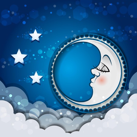 Moon Sleeping In The Clouds And Stars-transparency blending effects and gradient meshのイラスト素材