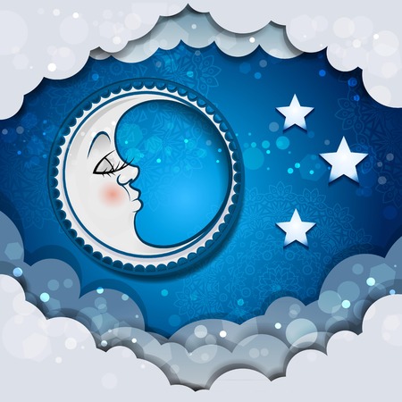 Moon sleeping in the clouds and stars, transparency blending effects and gradient mesh.のイラスト素材