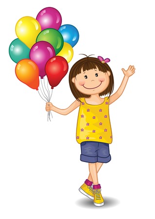 Little Girl With Balloons on White Background - Editable - With Space to Insert Your Own Text - EPS 10のイラスト素材