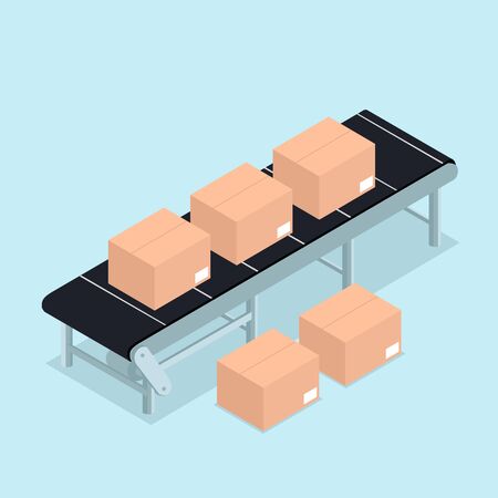 Isometric industrial conveyor belt with packagingのイラスト素材