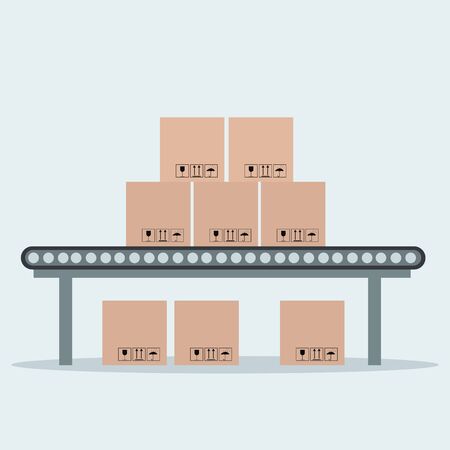 Industrial conveyor belt with packagingのイラスト素材