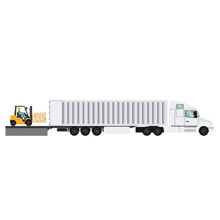 Design of container trailer with forklifts lifting palletのイラスト素材