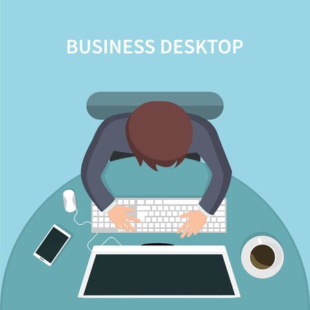 Top view of person business desk with his computerのイラスト素材