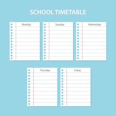 Creative school schedule card with scratched sheets of the days of the weekのイラスト素材