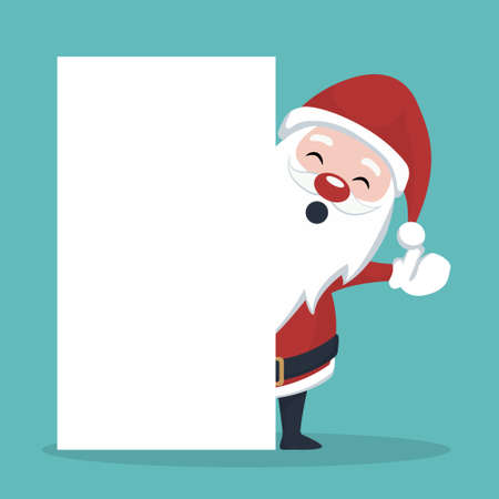 Christmas card of Santa Claus behind white posterのイラスト素材