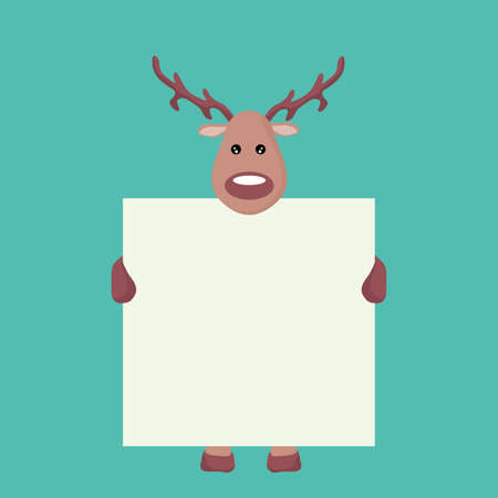 Reindeer Christmas card holding a white signのイラスト素材