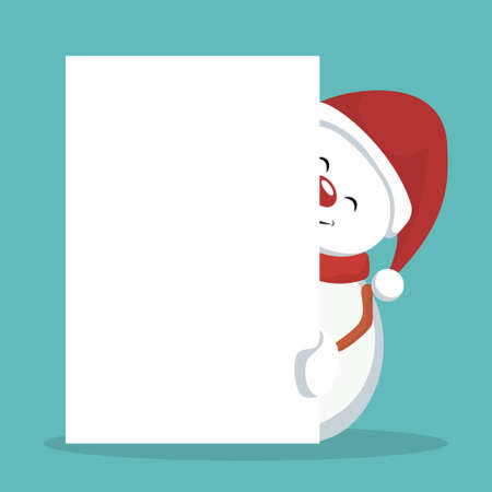 Christmas snowman card with white sign to writeのイラスト素材