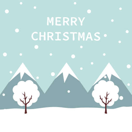 Merry Christmas card of mountains and trees in winterのイラスト素材