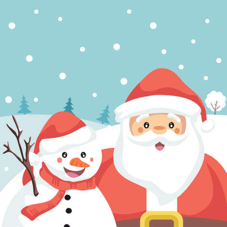 Santa Claus and snowman friends Christmas cardのイラスト素材