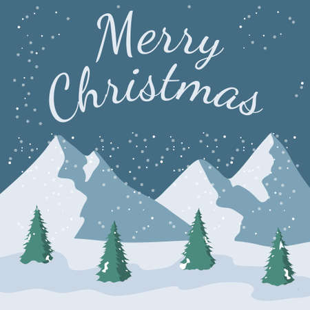Merry Christmas landscape of mountains and trees in winterのイラスト素材