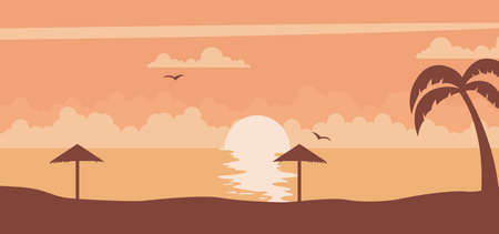 Sunset background on a summer sunset at the beach vectorのイラスト素材