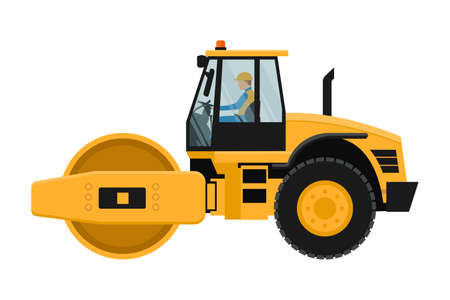 Flattening roll design with heavy machinery driverのイラスト素材