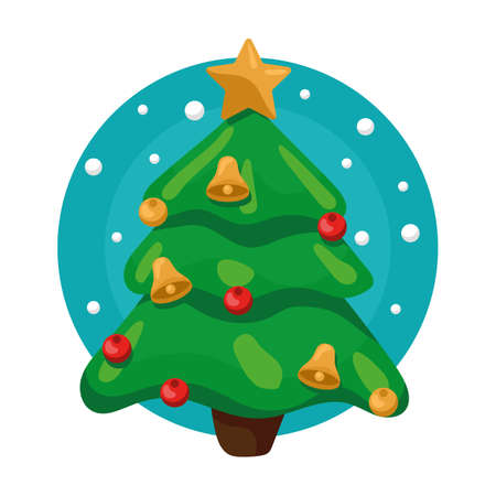 Christmas tree decorated with jingle bells and balls.のイラスト素材