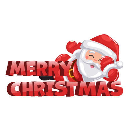 smiling santa claus lying on beautiful 3d letters merry christmasのイラスト素材
