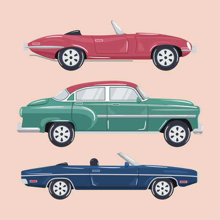 set of small vintage style carsのイラスト素材