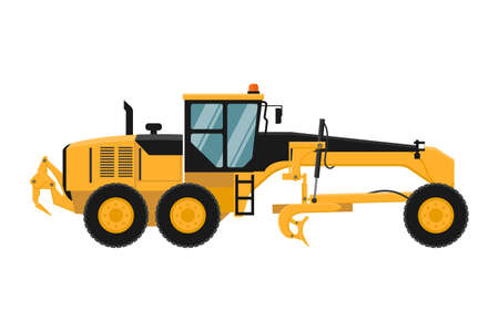 yellow motor grader for constructionのイラスト素材