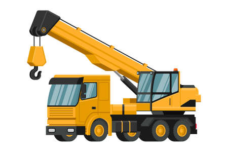 Yellow truck crane 3d heavy machinery on white backgroundのイラスト素材