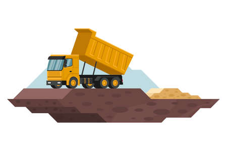 dump truck dumping construction and mining work waste with heavy machinery 3dのイラスト素材
