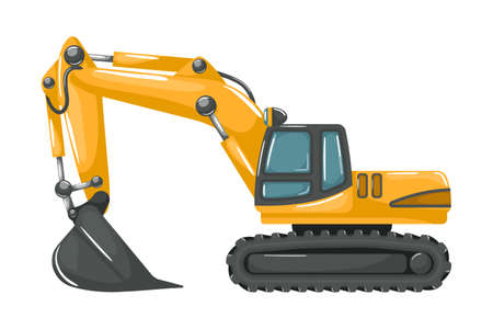 Heavy machinery for construction and mines with excavator cartoon style on white background.のイラスト素材
