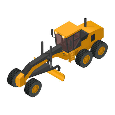 heavy machinery with yellow 3d isometric motor grader on white backgroundのイラスト素材