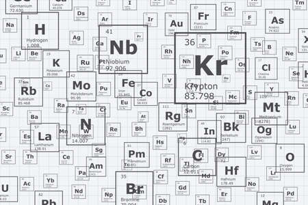 Background of the chemical elements of the periodic table, atomic number, atomic weight, name and symbol of the element on a grid sheetのイラスト素材