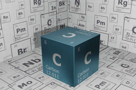 3D rendering of the elements of the periodic table, carbon, background for education, science, technology and engineering. 3d illustrationの写真素材