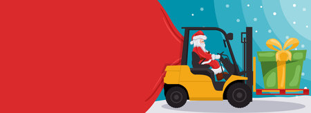 Merry christmas background with santa claus driving forklift Christmas banner with space for textのイラスト素材