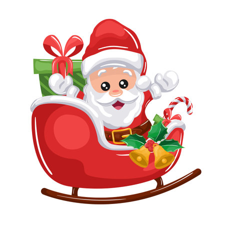 Tender Santa Claus in his sleigh delivering gifts for Merry Christmas cardのイラスト素材