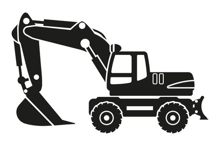 Cartoon wheel excavator silhouettes. Heavy machinery for construction and miningのイラスト素材