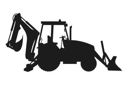 Backhoe silhouettes. Heavy machinery for construction and miningのイラスト素材
