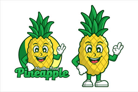Pineapple Healthy food character Cartoon design logoのイラスト素材