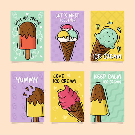 hand drawing ice cream card collectionのイラスト素材