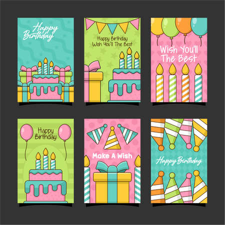 Happy Birthday card design template collectionのイラスト素材