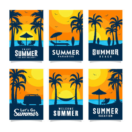 summer beach card design collectionのイラスト素材