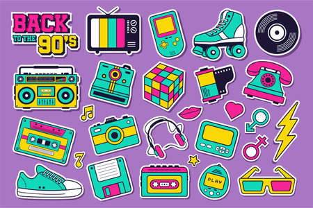 Set sticker Back to the 90s design collectionのイラスト素材