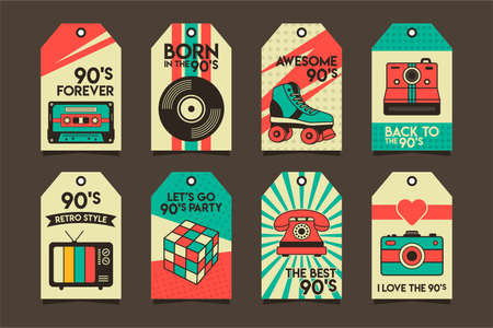 Download 90s style vintage label collectionのイラスト素材