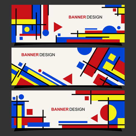 Geometric pattertn bauhaus banners vector design collectionのイラスト素材