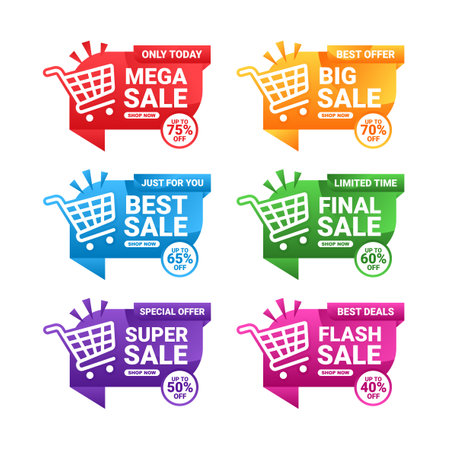 Shopping cart sale banner promotion colors design collectionのイラスト素材