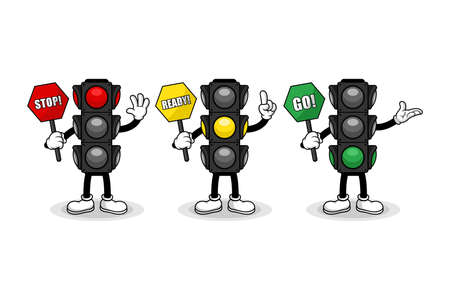 Traffic light mascot cartoon illustration holding vector designのイラスト素材