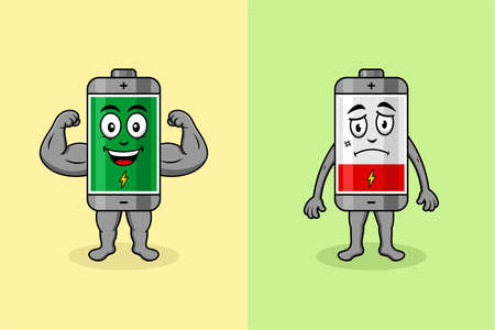 Full battery and low battery cartoon illustration vector designのイラスト素材