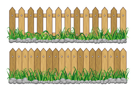 wooden fence with grass and stones vector design collectionのイラスト素材
