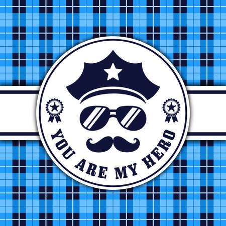 Happy fathers day card banner police color blue vector design backgroundのイラスト素材