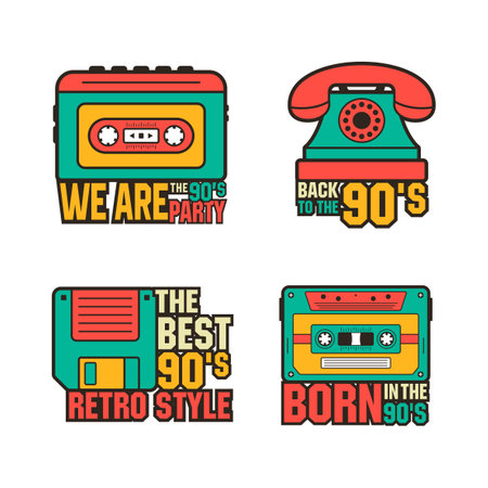 Born in the 90s retro style design sticker collectionのイラスト素材