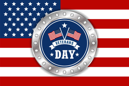 Veteran day american flag with badge stell design backgroundのイラスト素材