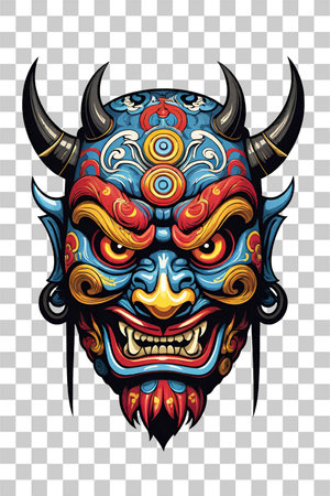 Tribal mask of the demon with horns. Vector illustration.の素材