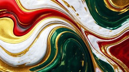 abstract background with gold, red and green paint splashes.の素材