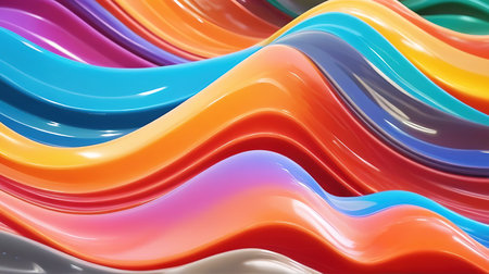 3d render of multicolored wavy plastic background. 3d illustrationの素材