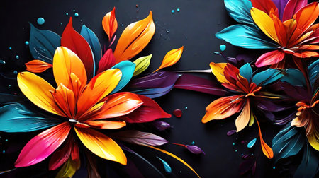 abstract background with colorful flowers on black background. creative design.の素材